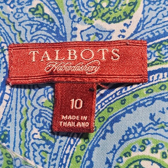 Talbots Women's Paisley Button Front Shirt Blue/Green 10 Preppy Coastal Capsule - Picture 4 of 12